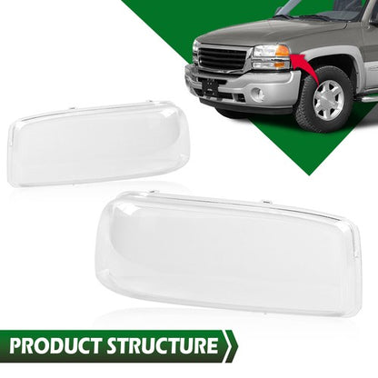 Solid Spare Fit For 99-07 GMC Sierra/Yukon Left+Right Headlight Replacement Lens Clear