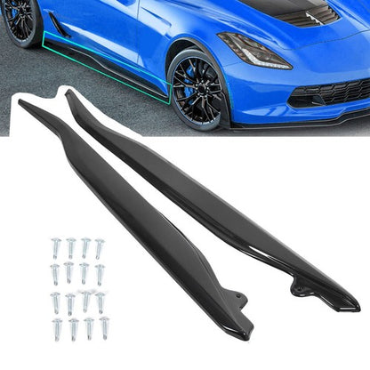 Solid Spare For 2014-2019 14-Up Corvette C7 METALLIC Side Skirts Z06 Style ABS GLOSS BLACK