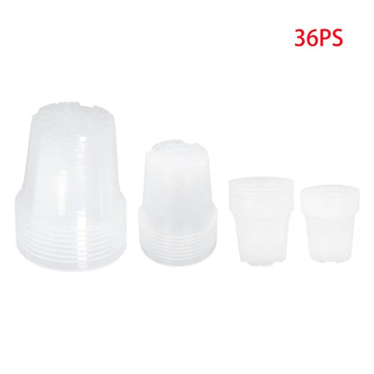 Solid Spare 36-Pack 6.7/5/4/3.5 Inch Reinforced Clear Nursery Pots Plastic Plant Flower Pots
