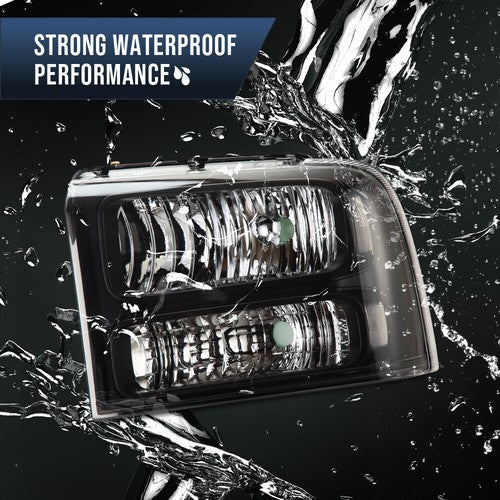 Solid Spare FOR 05-07 FORD F250 F350 SUPER DUTY BLACK HOUSING CLEAR CORNER HEADLIGHT LAMPS