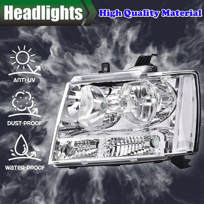 Solid Spare Fit For 2007-2014 Avalanche Tahoe Suburban Clear Lens Chrome Headlights Assembly