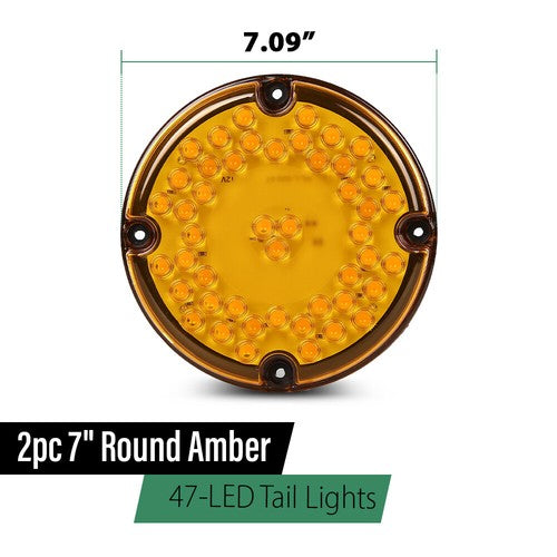 Solid Spare 2pcs Fit For Transit Vehicles Refuse Hauler 7" Round Amber 47-LED Tail Light