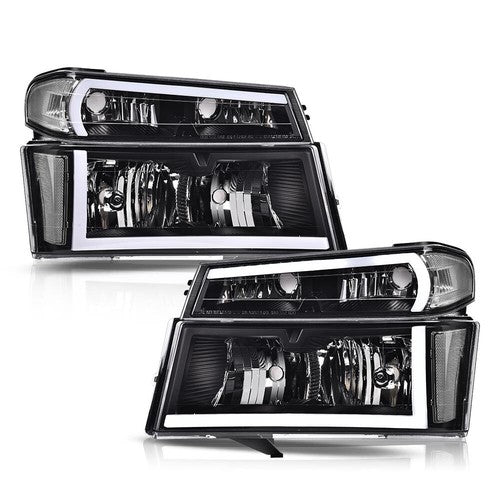Solid Spare LED DRL Clear Corner Black Headlights Fit For 04-12 Chevy Colorado GMC Canyon