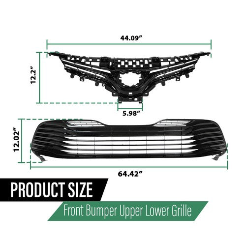 Solid Spare Front Upper & Lower Bumper Grille Grill Fit For 2018-2020 Toyota Camry LE XLE