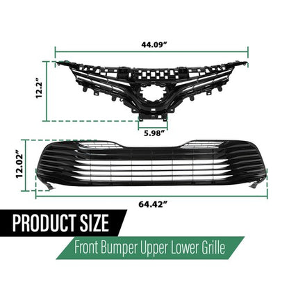 Solid Spare Front Upper & Lower Bumper Grille Grill Fit For 2018-2020 Toyota Camry LE XLE