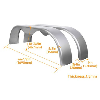 Solid Spare (2) Tandem Teardrop Alloy Steel Fenders 66"L x 18"H x 9"W For Enclosed Trailers