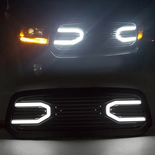 Solid Spare Front Upper Big Horn Black Grille Shell With Light For 2013-2018 Dodge Ram 1500