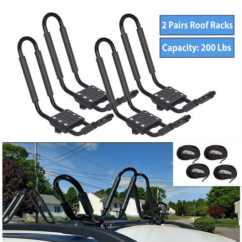 Solid Spare 2 Pairs Kayak Roof Rack Carrier Boat Ski Surf Roof Mount Car Cross J-Bar Rack