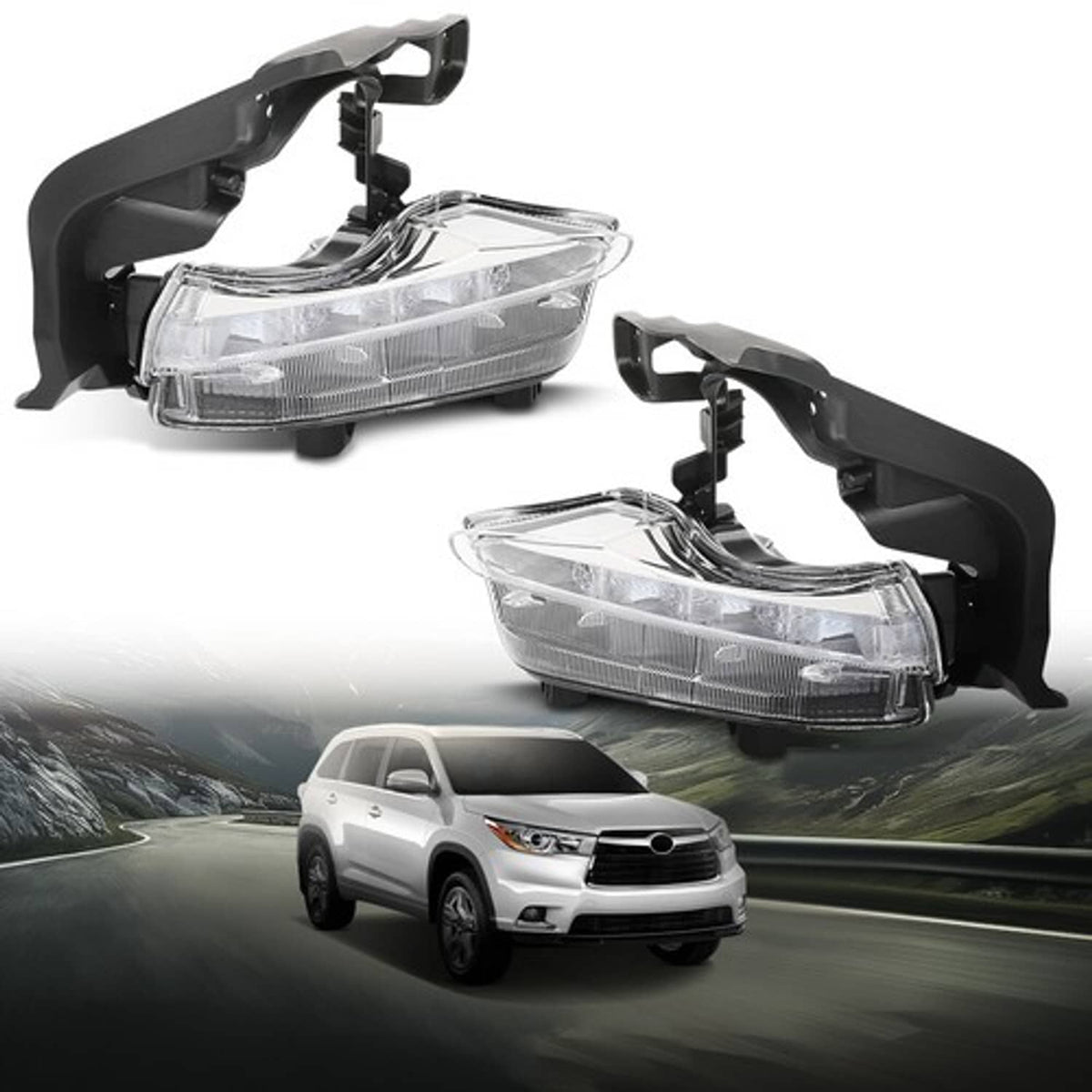 Solid Spare Fit For 2014-2016 Toyota Highlander LED DRL Daytime Running Lights Left+Right