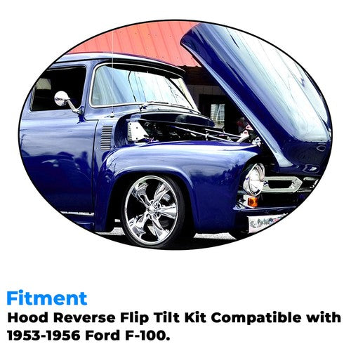 Solid Spare For 1953-1956 Ford F100 F-100 Hood flip Tilt Combo Kit Stainless Steel Rubber