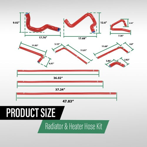 Solid Spare Fit For 88-94 Ford F-Series Bronco 5.0L/5.8L Silicone Radiator Hose Kit Red