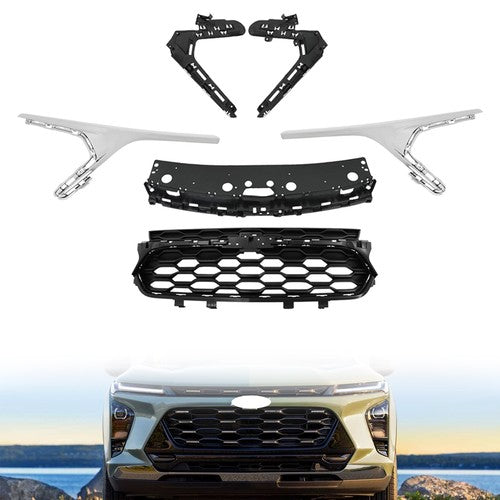 Solid Spare Fit For Chevrolet Trax 2023 2024 Plastic Front Bumper Grille Chrome Trim Kit