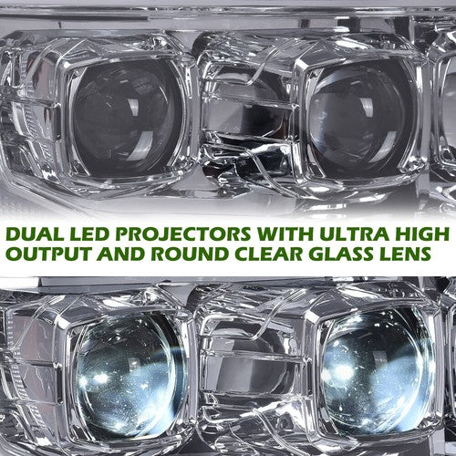 Solid Spare Fit For 2009-2014 Ford F-150 Smoke Lens Dual LED Projector Headlights Left+Right