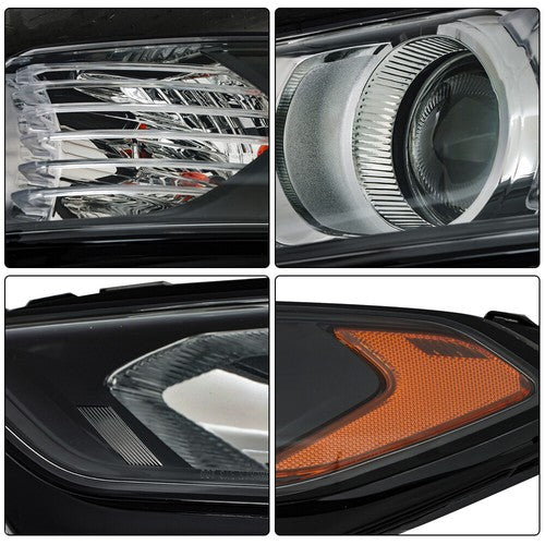 Solid Spare Clear Lens Headlights Replacement Halogen Black For Ford Fusion 2013-2016 LH+RH