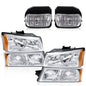 Solid Spare Amber/Chrome Headlights+Fog Lights Fit For 2003-2007 Chevy Silverado Avalanche