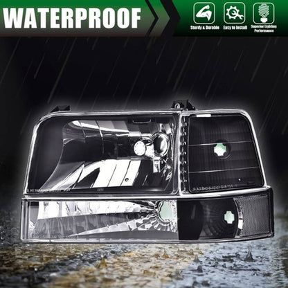 Solid Spare Fit For 1992-1996 Ford F150 F250 F350 Bronco Clear Black Headlights Bumper Lamps
