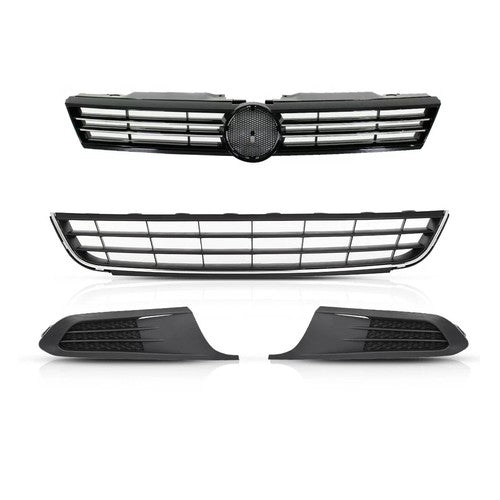 For 11 2011-2014 VW Volkswagen Jetta Upper & Lower Grille & Fog Light Covers SET
