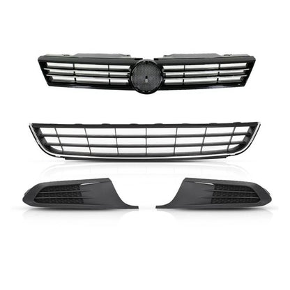 For 11 2011-2014 VW Volkswagen Jetta Upper & Lower Grille & Fog Light Covers SET