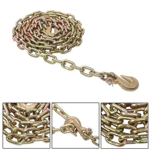 Solid Spare 4900lbs Transportation Bundle Chain Steel Gold G80 5/16in×12ft W/Clevis Hooks