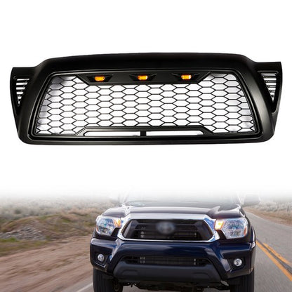 Solid Spare Black Plastic Front Upper Bumper Grille W/ LED For Toyota Tacoma 2005-2011