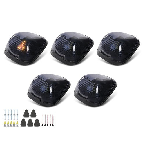 Solid Spare Black Smoked Cab Roof Marker Running Lamps w/ White LED Lights For Truck SUV RV