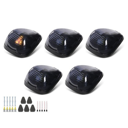 Solid Spare Black Smoked Cab Roof Marker Running Lamps w/ White LED Lights For Truck SUV RV