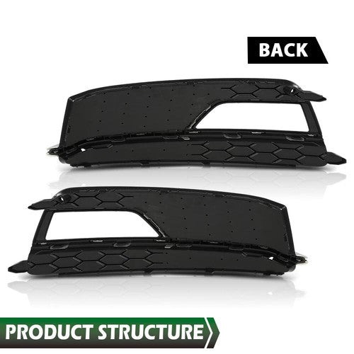 Solid Spare Fit For 2013-2016 Audi S5 A5 S-Line Front Bumper Fog Light Grilles Cover LH & RH