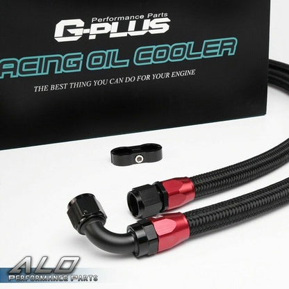 Solid Spare Universal 19 Row AN10 Thermostat Adaptor Engine Oil Cooler Kit & Black Oil Lines