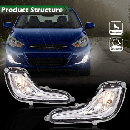 Solid Spare Fit For 2012-2017 Hyundai Accent Clear Bumper Fog Lights w/ Bulbs+Wiring+Switch
