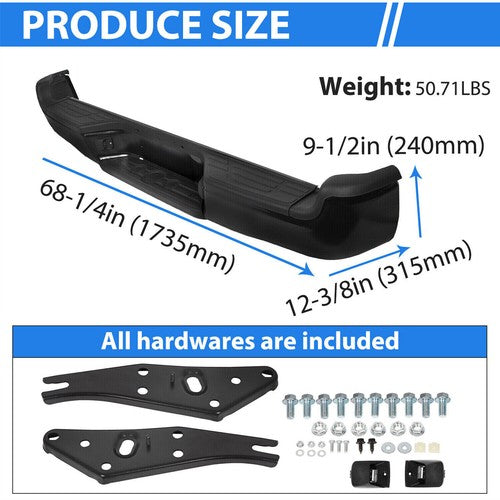 Solid Spare NEW Steel - Complete Black Rear Bumper Assembly For 2005-2015 Tacoma 05-15 SR5