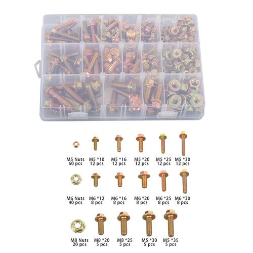 Solid Spare Flanged Bolts And Nuts 240 Pack M5, M6, M8 Combination Kit Alloy Steel