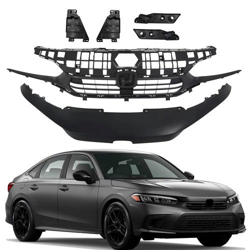 Solid Spare Fits Honda Civic Sport 2022-2024 Front Bumper Upper Grille+Grill Cover Molding