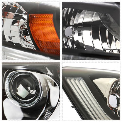Solid Spare Headlights W/LED DRL Halogen& Bumper Grille For 13-15 Honda Accord Chrome Pair