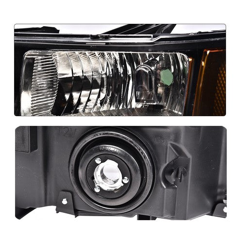 Solid Spare Fit For 07-13 GMC Sierra 1500 2500HD 3500HD Clear Lens Black Headlights