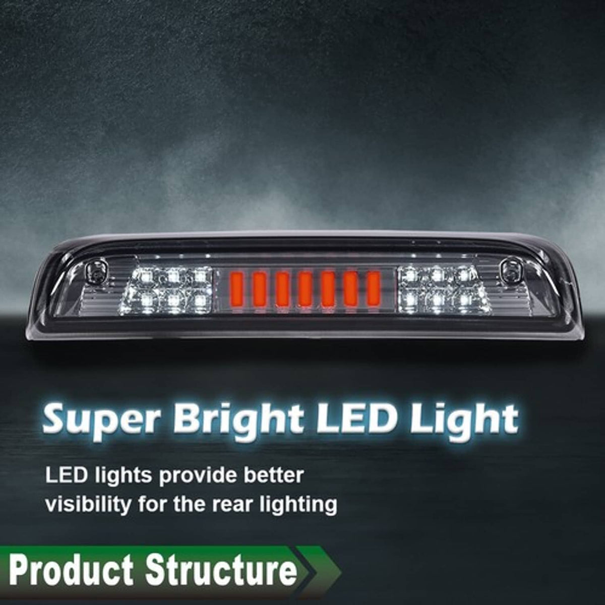 Solid Spare Fit For 2014-2018 Silverado Sierra Smoke/Chrome LED Third Brake Light Cargo Lamp