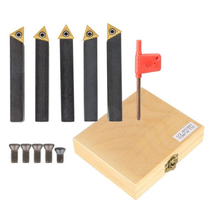 Solid Spare 5-piece 1/2 " lathe indexable carbide insert + turning tool bit holder kit USA