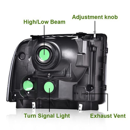 Solid Spare Black Headlights Conversion Kit W/ Bulb Fit For 99-04 Ford Super Duty Excursion