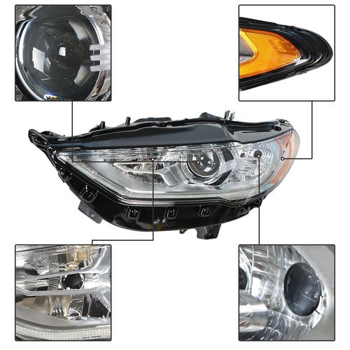 Solid Spare Driver Left Side Headlight Assembly W/LED DRL Chrome For Ford Fusion 2017-2019