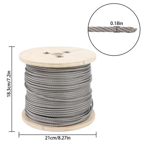 Solid Spare 3/16"x500ft 7x19 T304 Stainless Steel Wire Rope Cable 3700lb Fracture Strength