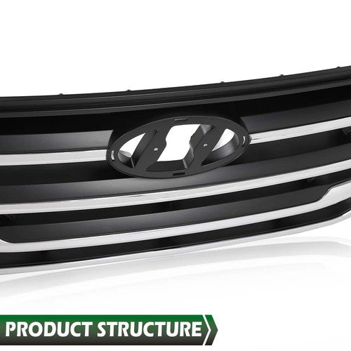 Solid Spare Fit For 2016-2018 Hyundai Tucson Front Bumper Upper Grille Grill w/ Chrome Trim