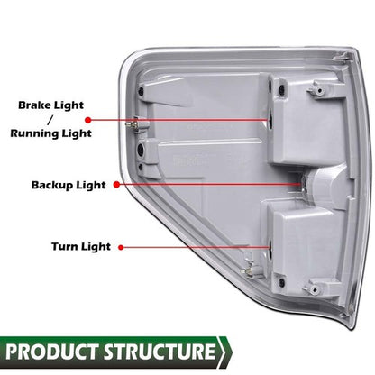 Solid Spare Clear Chrome Tail Lights Brake Lamps Fit For 2009-2014 Ford F150 F-150 Pickup