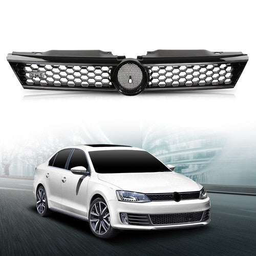 Solid Spare Fit For 2010-2014 VW Jetta Hex Front Bumper Upper Grille Grill w/ Chrome Trim