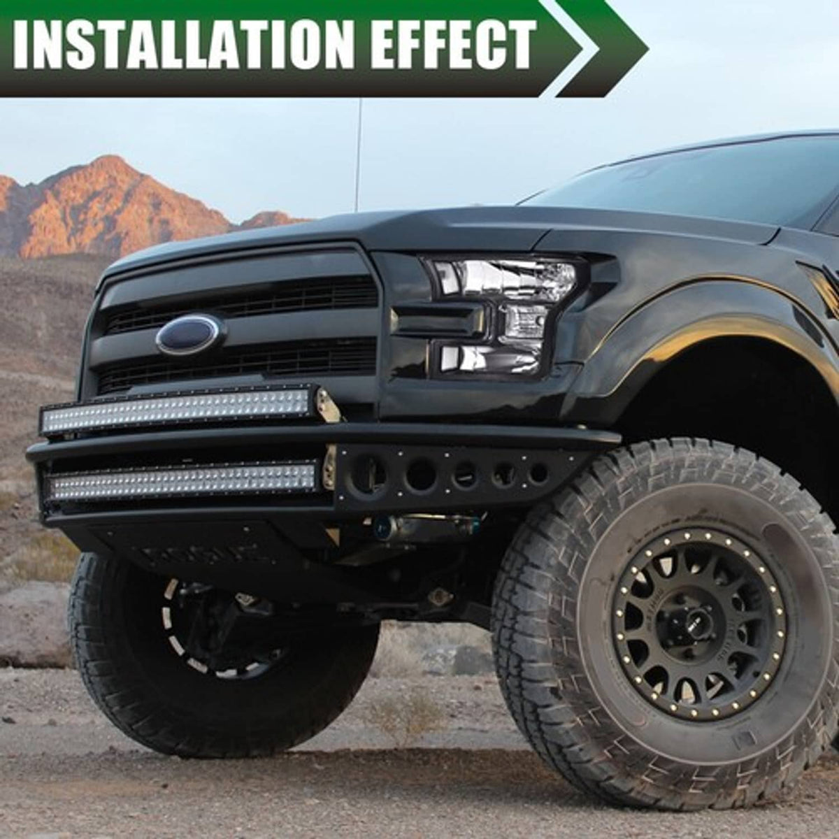 Solid Spare Fit For 2015-2017 Ford F150 Pickup Clear Corner Black Headlights Left+Right