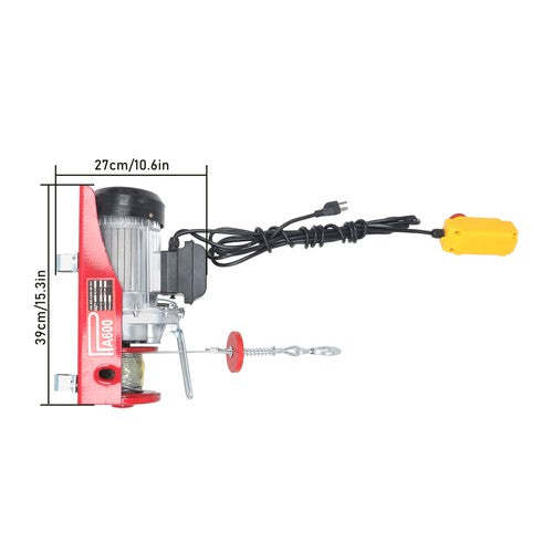 Solid Spare 1320lbs Mini Electric Hoist 14ft Wired Remote Control 1150W 20-40ft Height 110V