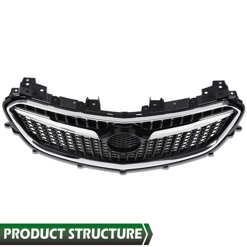 Solid Spare Front Bumper Upper Grille Grill w/ Chrome Trim Fit For 2017-2020 Buick Encore