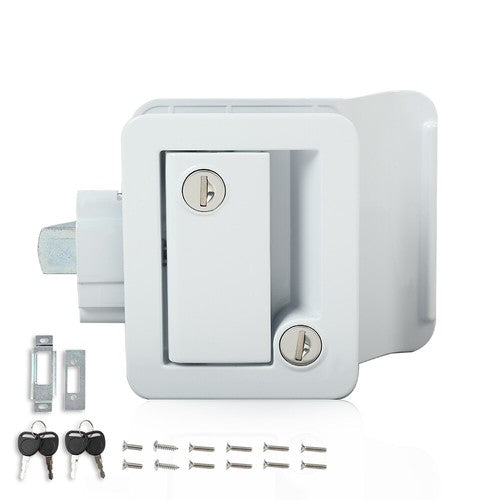 Solid Spare RV Entry Door Lock Handle Knob w/ Deadbolt Camper Travel Trailer Latch Key White