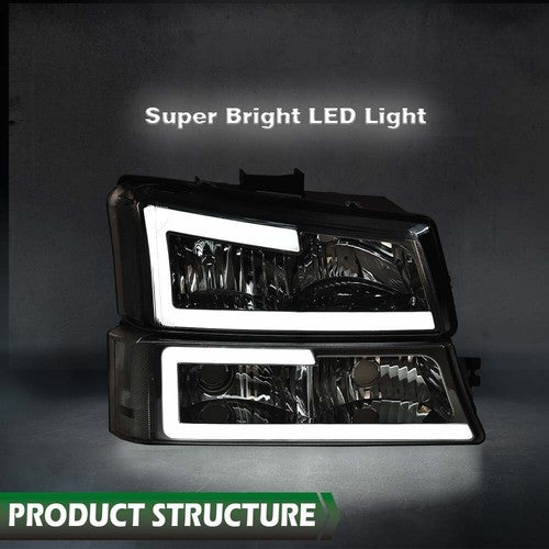 Solid Spare LED DRL Headlights Bumper Lamps+Fog Lights Fit For 03-06 Silverado Avalanche