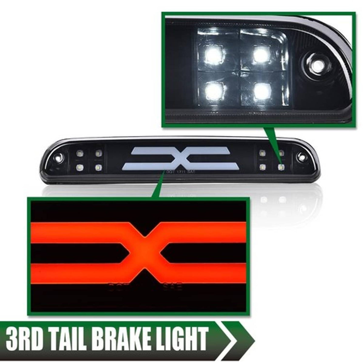 Solid Spare Fit For 1999-2016 Ford F250 F350 Super Duty LED 3rd Brake Light Cargo Lamp Black