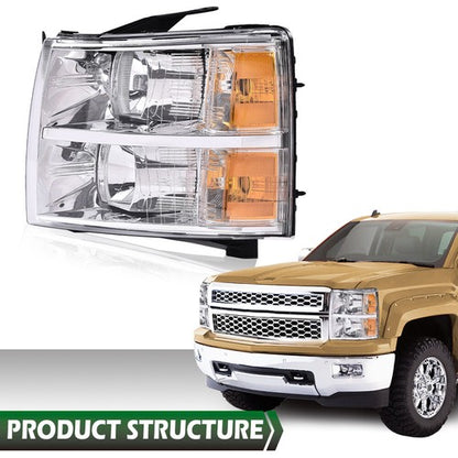 Solid Spare Headlight Fit For 2007-2014 Chevy Silverado 1500 2500HD 3500HD Left Driver Side