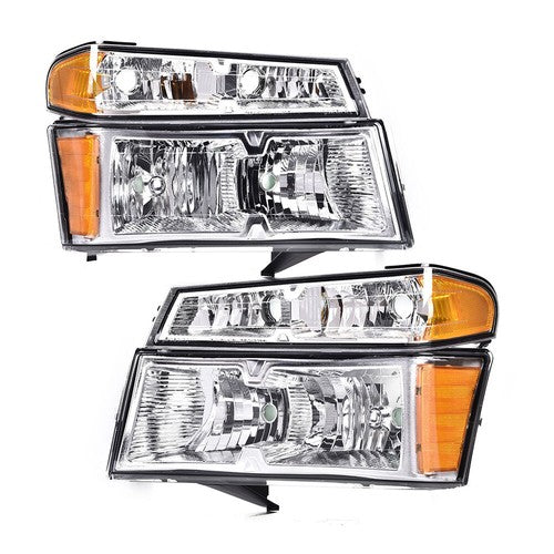 Solid Spare Fits 04-12 Chevy Colorado GMC Canyon Chrome Headlights Amber Corner Bumper Lamps